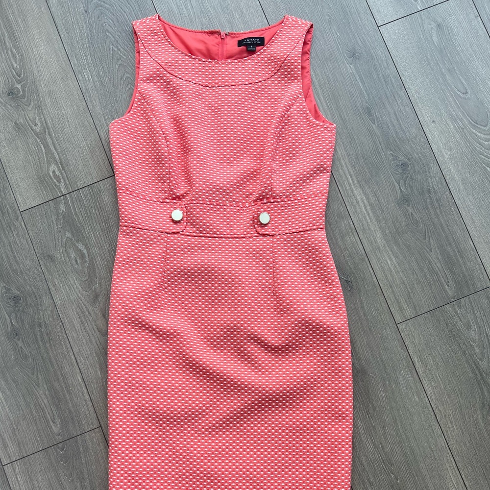Tahari Orange Polka Dot Knee Length Dress